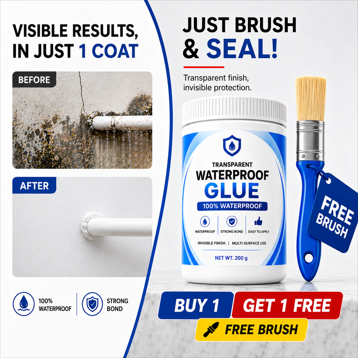 Buyjon™ - Transparent Waterproof Glue + Free Brush © ( BUY 1 GET 1 FREE )