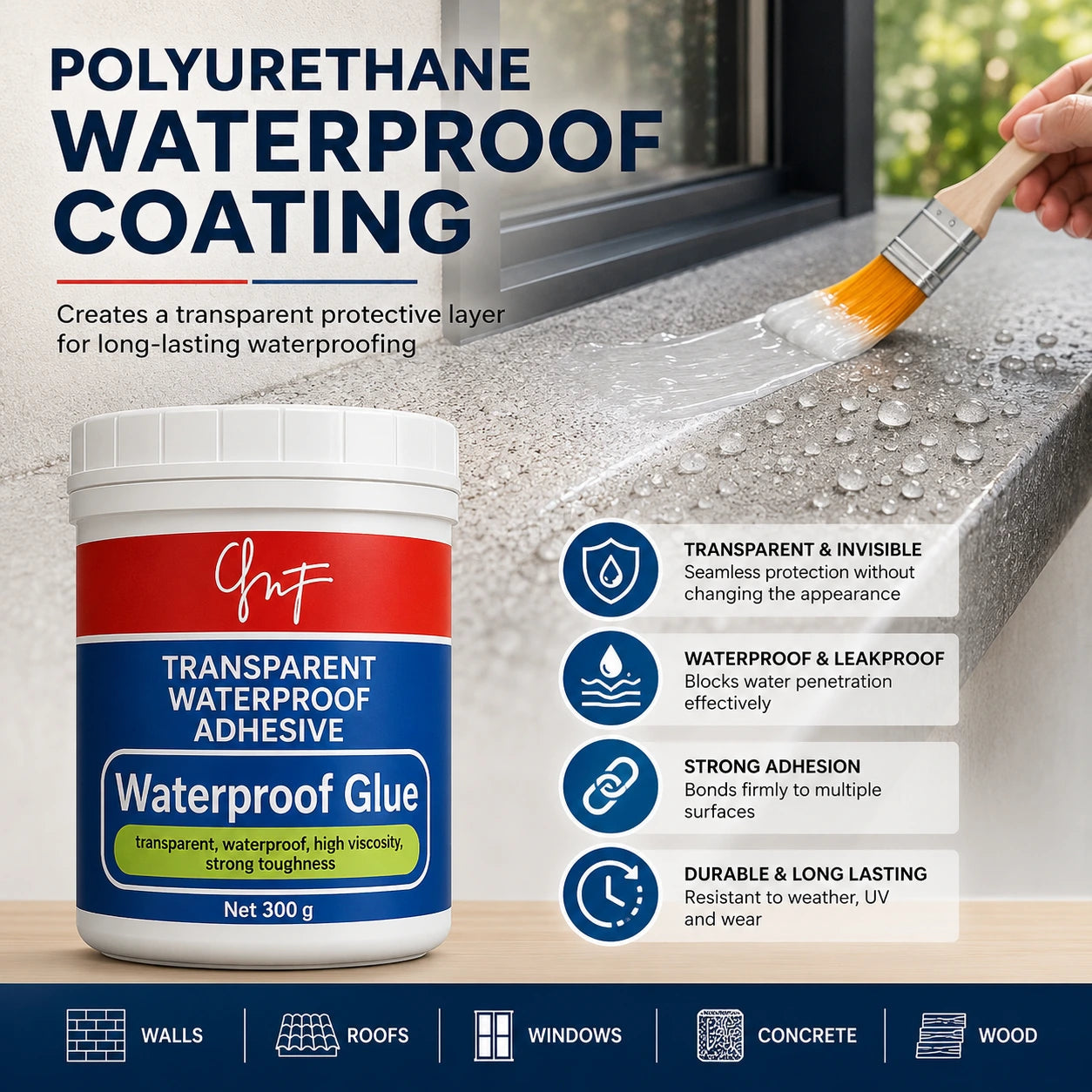 Buyjon™ - Transparent     Waterproof Glue + Free Brush © ( BUY 1 GET 1 FREE )