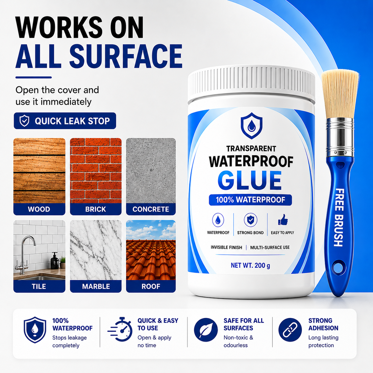 Buyjon™ - Transparent Waterproof Glue + Free Brush © ( BUY 1 GET 1 FREE )